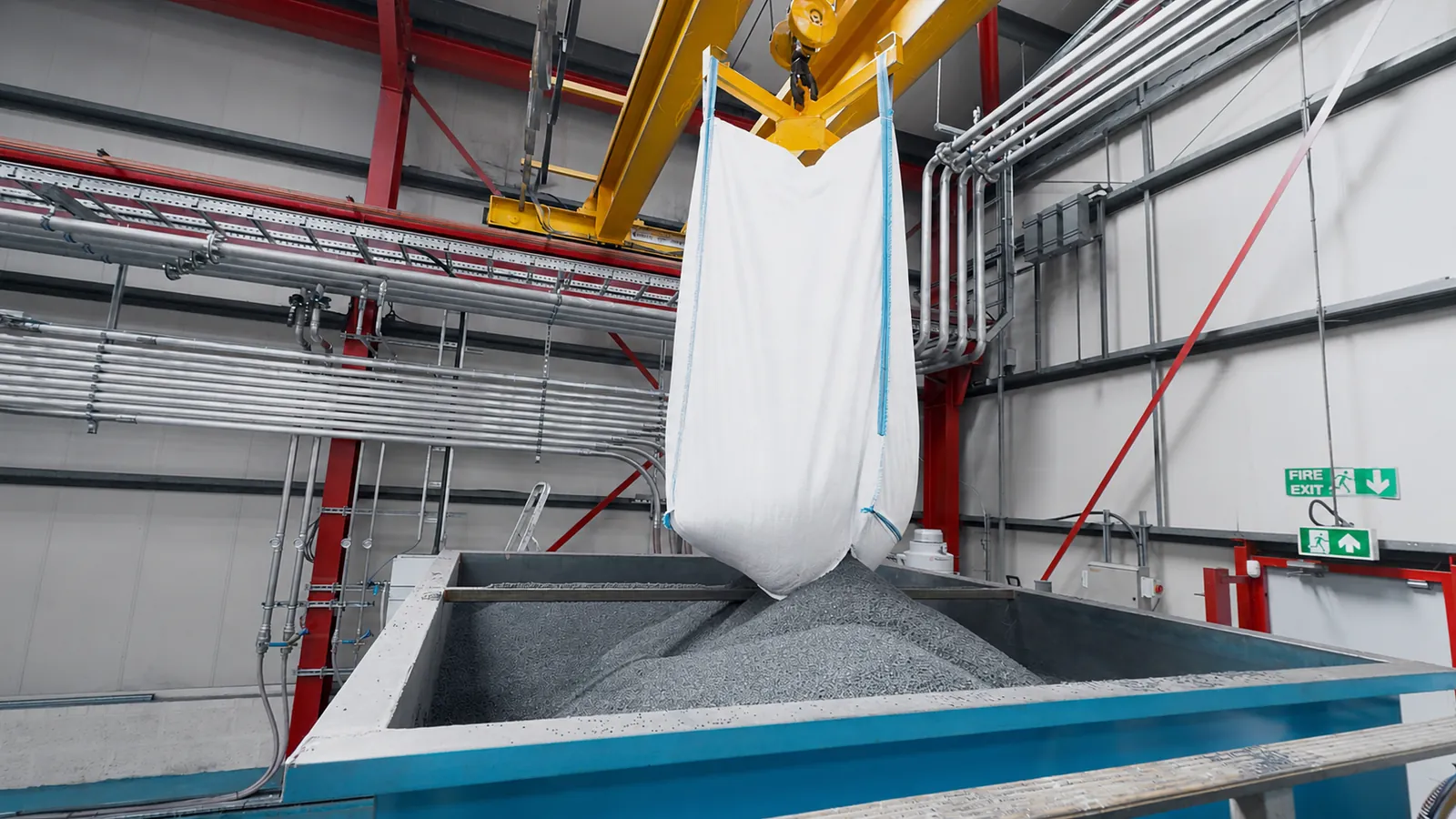 Recycled polymer being charged into the blender at Polydrain's West Bromwich facility
