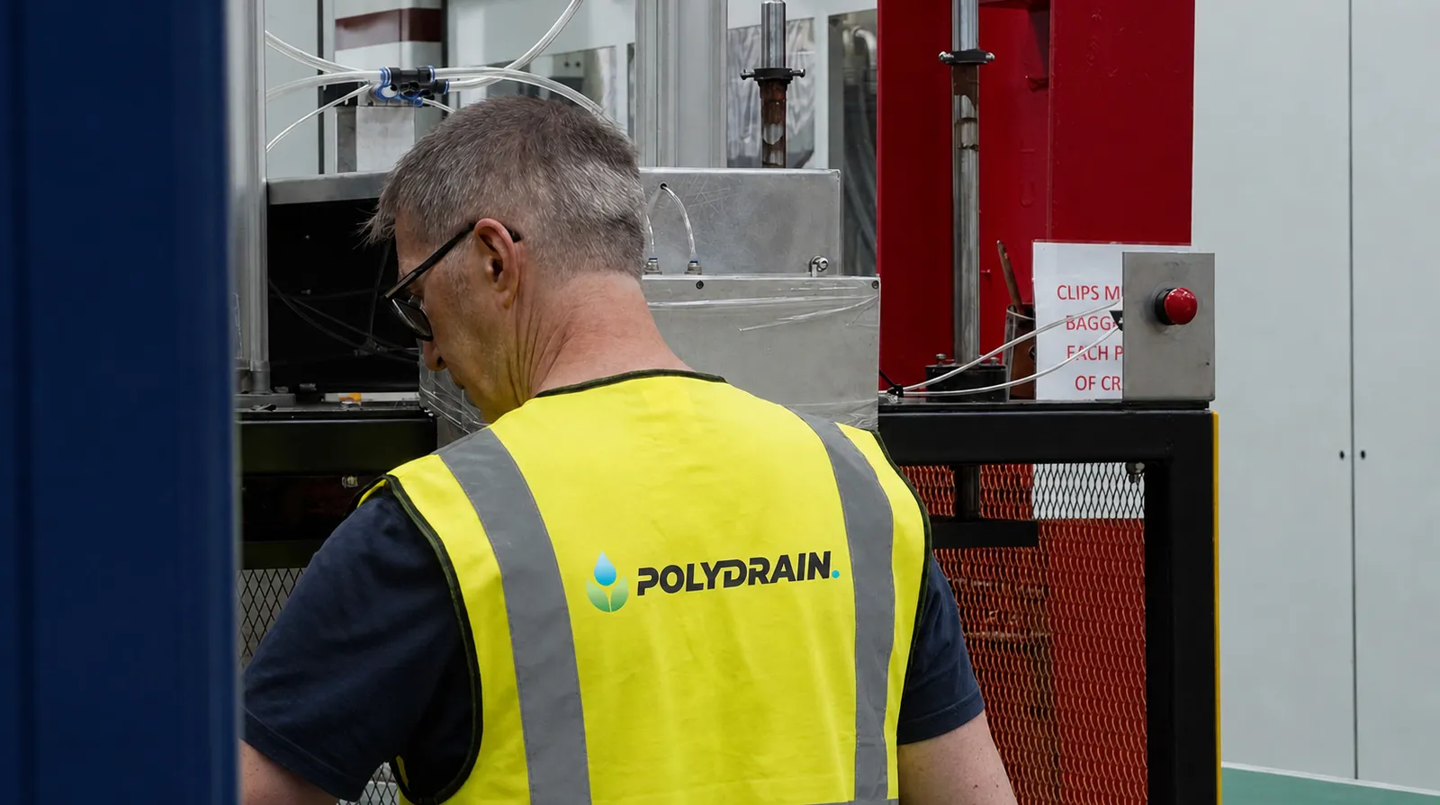 A Polydrain team member working on the production floor